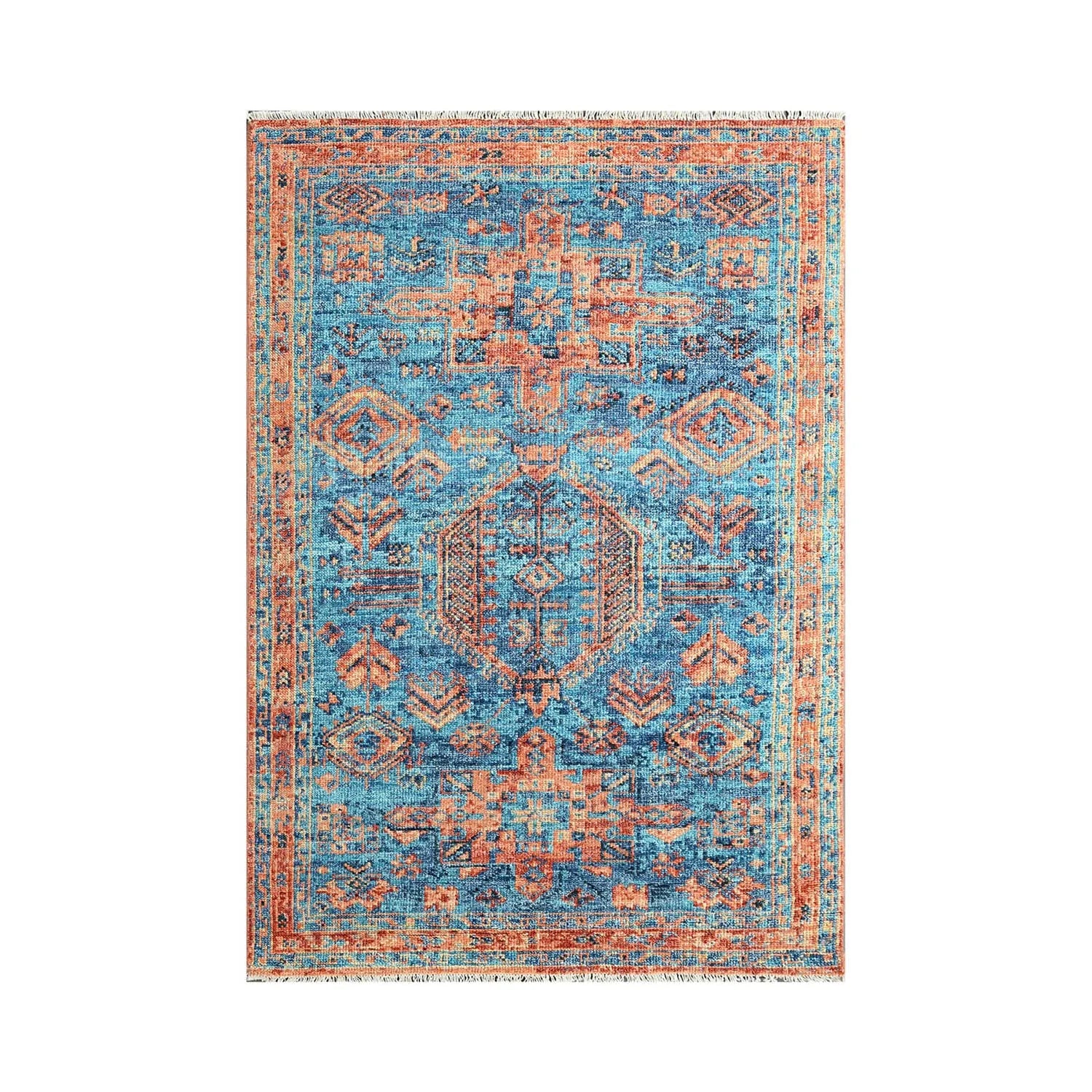 Orange Rug, Turkish Rug, 4.4 x8.5 , Vintage Rug, Blue Rug, Antique outlet Rug, Area Rug, Home Decor, Anatolian Rug, Oriental Rug, Wool Rug SN- 4502