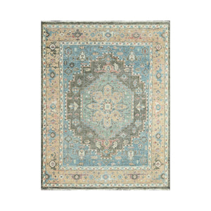 8x10 LoomBloom Blue Hand Knotted 100% Wool Turkish Oushak Traditional Oriental Area Rug