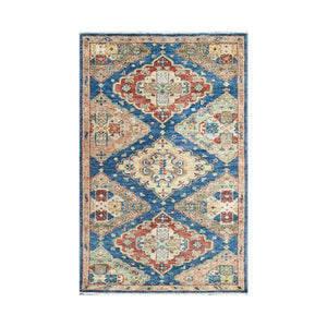 5' 3''x8'  Blue Rust Beige Color Hand Knotted Indo Oushak  100% Wool Arts & Crafts Oriental Rug
