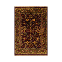 4x6 Aubergine, Green Hand Knotted 100% Wool Agra Traditional Oriental Area Rug
