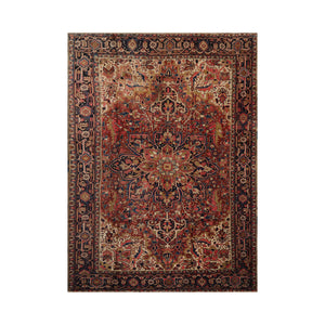 8x10 Rust, Midnight Blue Hand Knotted 100% Wool Heriz Traditional Oriental Area Rug
