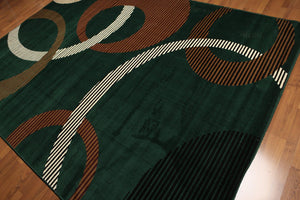 8'x11' Green, Ivory, Brown, Multi Color Machine Made Polypropylene Indonesian Modern Oriental Rug
