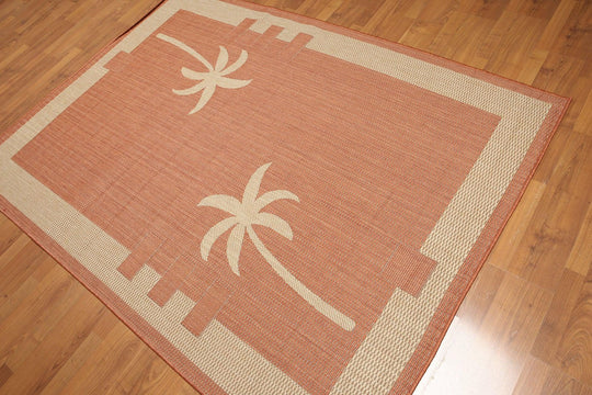 5'4"x7'8" Terracota, Beige, Multi Color Machine Made Polypropylene Indoor Outdoor Turkish Dhurry Rug
