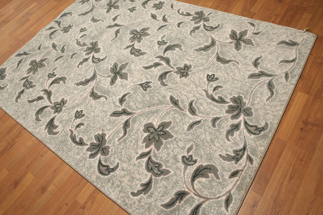 5'x7' Gray, Green, Tone on Tone, Multi Color Machine Made Polypropylene Indonesian High Density Hand Carved Effect Modern Oriental Rug