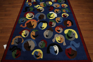 5' x 7' Contemporary Fun Smiles Emojis Area rug Full Pile AOR7432 - 5x7 Blue
