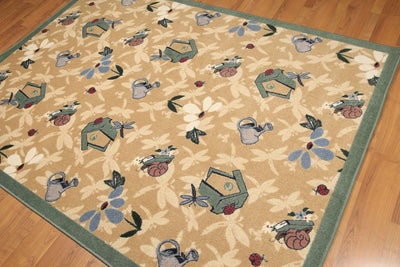 5'x7' Tan, Green, Blue, Multi Color Machine Made Polypropylene Indonesian High Density Hand Carved Effect Rug - Oriental Rug Of Houston