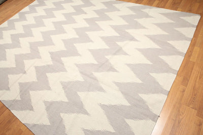 8'x10' Beige and Gray Color Hand Woven Kilim Dhurry 100% Wool Rug - Oriental Rug Of Houston