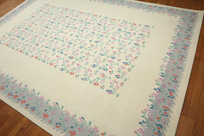 Handmade Aubusson Design 100% Wool Area rug Ivory 7'10