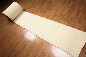 2' 4''x98'  Ivory Color Machine Made Loop & Cut Pile Area Rug Wool Transitional Oriental Rug