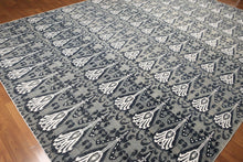 9'x12' Grey, Blue, Ivory Multi Color Hand Knotted 250 KPSI Peshawar Ikat 100 % Wool Area Rug