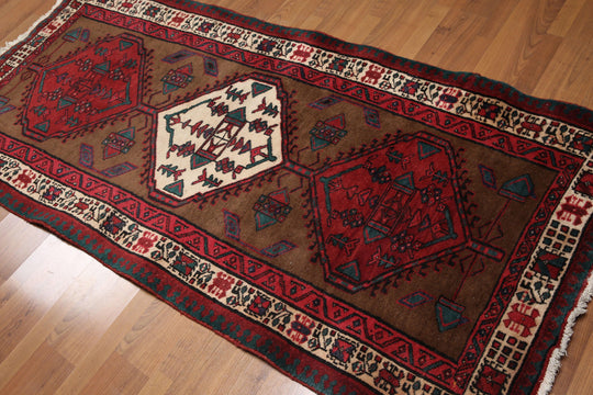 3'7"x7'9" Burgundy Hand Made Traditional 100% Wool Oriental Area Rug