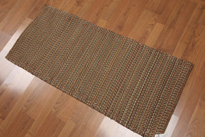 1' 9''x4'  Brown Rust Grey, Multi Color Hand Woven Dhurry Kilim Reversible Wool Contemporary Oriental Rug