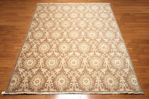 9' x12'  Brown Camel, Ivory,  Gray, Ivory, Rust, Multi Color Hand Knotted Oriental Rug Wool Traditional Oriental Rug