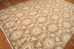 9' x 12' hand knotted Wool Damask Pattern Oriental Area Rug full pile 9x12 Brown