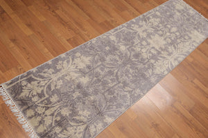 2'4" x 8' Hand Knotted Botanical distressed Wool runner Area rug Gray - Oriental Rug Of Houston