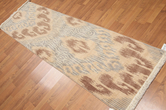 2'4" x 8' Hand Knotted Ikat 100% Wool runner Area rug Modern Tan