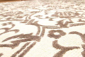 8' x 10' Hand knotted wool & silk Tibetan Area Rug Designer 8x10 Ivory