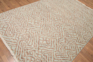 6' x 9' Hand Knotted Abstract Geometric 100% Wool Area rug Aqua - Oriental Rug Of Houston