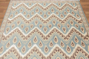 5' x 8' Hand Knotted IKAT Design Wool & Bamboo Silk Area rug Aqua - Oriental Rug Of Houston