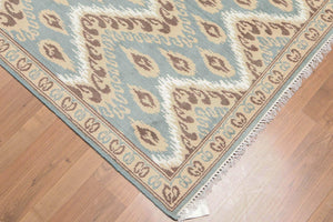 5' x 8' Hand Knotted IKAT Design Wool & Bamboo Silk Area rug Aqua - Oriental Rug Of Houston