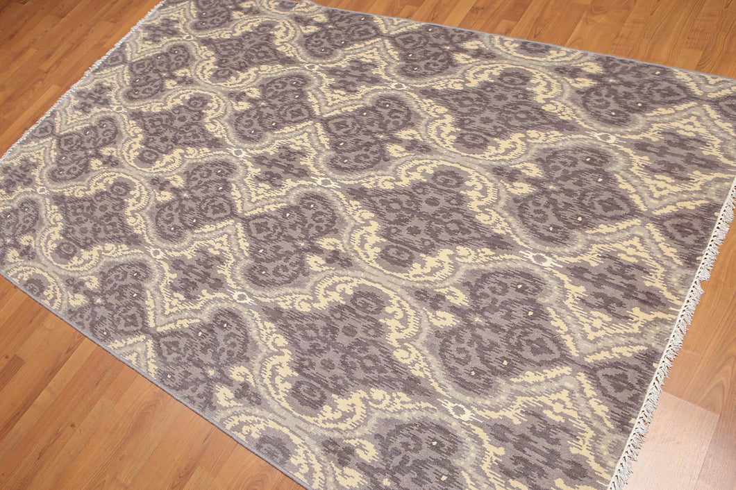 5' x8'  Cool Grey Ivory Warm Grey Color Hand Knotted Oriental Wool Transitional Oriental Rug