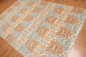 6' x 9' Ikat Design Area Rug Hand Knotted 100% Wool Beige - Oriental Rug Of Houston