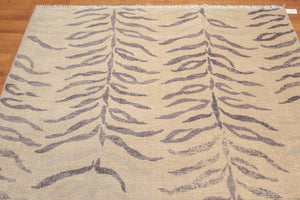 6' x 9' Botanical Print Contemporary Hand Knotted Wool Area rug Beige - Oriental Rug Of Houston