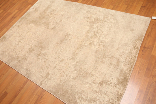 5' x 7' Modern Area Rug Erased Distress Pattern Wool Hand Knotted Tan