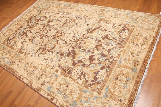 6' x 9' Hand Knotted Wool Modern Distress Erased Oushak Area Rug Brown