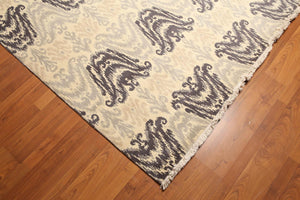 9' x 12' Contemporary Ikat Hand Knotted Wool Full Pile Oriental Area Rug Ivory - Oriental Rug Of Houston