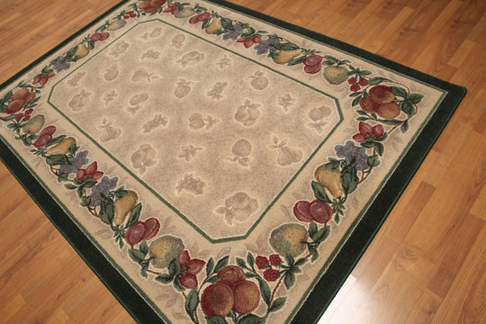 5'4"x7'8" Tan, Green, Red, Multi Color Machine Made Polypropylene Indonesian High Density Hand Carved Effect Modern Oriental Rug