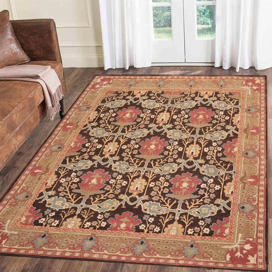 Multi Size Brown, Tan Color Hand Tufted Handmade William Morris 100% Wool Oriental Area Rug