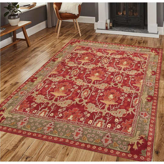 Multi Sizes Rust, Red Hand Tufted 100% Wool William Morris Arts & Crafts Oriental Area Rug