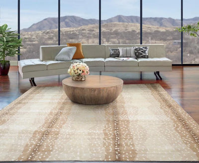 Multi Sizes Beige, Brown Hand Tufted Handmade 100% Wool Animal Print Antelope Oriental Area Rug - Oriental Rug Of Houston