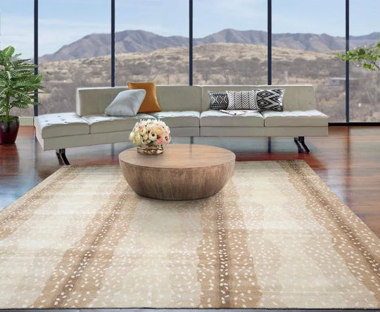 Multi Sizes Beige, Brown Hand Tufted Handmade 100% Wool Animal Print Antelope Oriental Area Rug