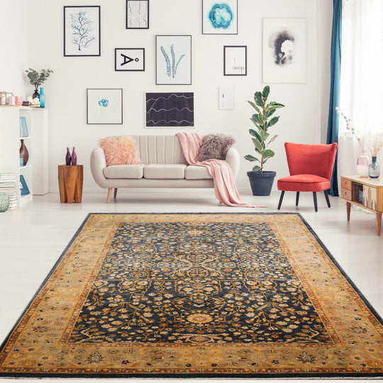 6' x 9'1" Hand Knotted 100% Wool Sarouk Traditional 250 KPSI Oriental Area Rug Champagne, Gold Color