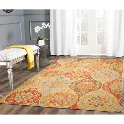 Multi Size Beige, Rust Hand Tufted Handmade Multi panel Bhaktiari 100% Wool Oriental Area Rug - Oriental Rug Of Houston