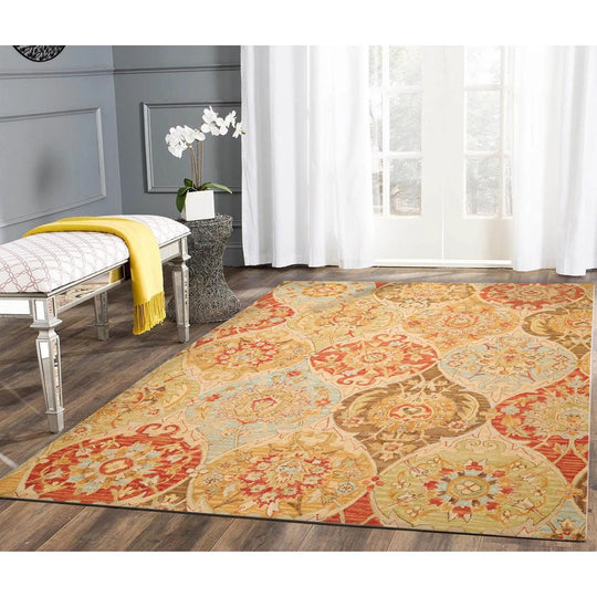 Multi Size Beige, Rust Hand Tufted Handmade Multi panel Bhaktiari 100% Wool Oriental Area Rug