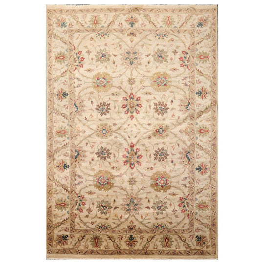5'11" x 8'9" Hand Knotted 100% Wool Traditional Agra Oriental Area Rug Beige