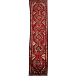 3'3" x 13'1" Vintage Hamadan Runner Hand Knotted Wool Oriental Area Rug Red - Oriental Rug Of Houston
