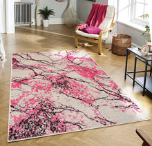 Pink Beige Black Color Polypropylene Lightning Modern & Contemporary Persian style rugs in hallway area.