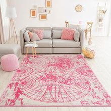 Beige Gray Pink Color Machine Made Persian style rugs in living area. 