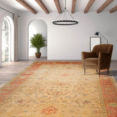 Vintage Zeigler Palace Hand Knotted 100% Wool Area Rug Beige 13'9'' x 18'9'' - Oriental Rug Of Houston