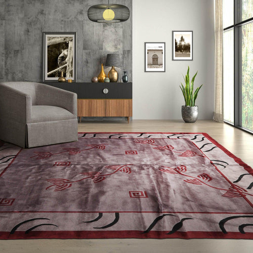 Endless Knots Tibetan Square Hand Knotted Wool Area Rug Aubergine 9'4'' x 9'6'' - Oriental Rug Of Houston