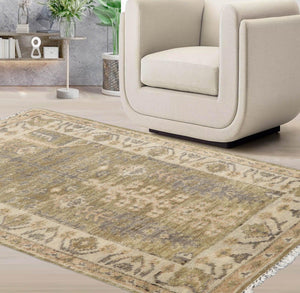 3'x5' Hand Knotted Muted Turkish Oushak 100% Wool Traditional Oriental Area Rug Sage, Beige Color - Oriental Rug Of Houston