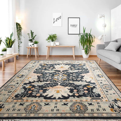 Multi Sizes Blue, Beige Hand Knotted Muted Turkish Oushak William Morris 100% Wool Arts and Craft Traditional Oriental Area Rug - Oriental Rug Of Houston
