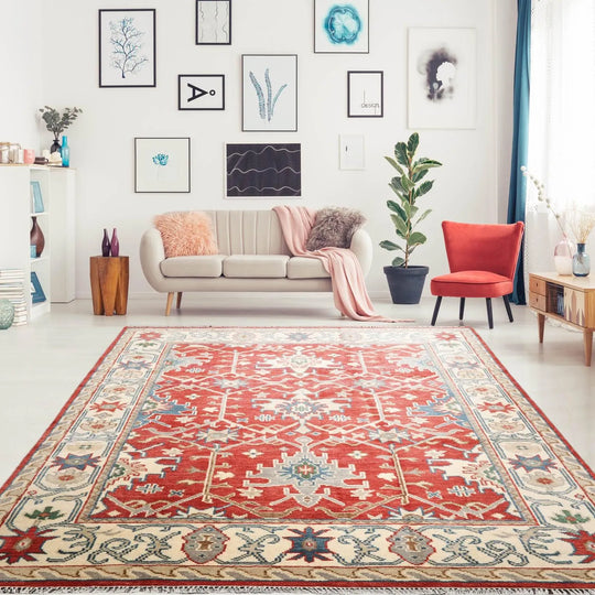 8x10 Orangey Red, Ivory Hand Knotted Muted Turkish Oushak 100% Wool Arts and Craft Traditional Oriental Area Rug