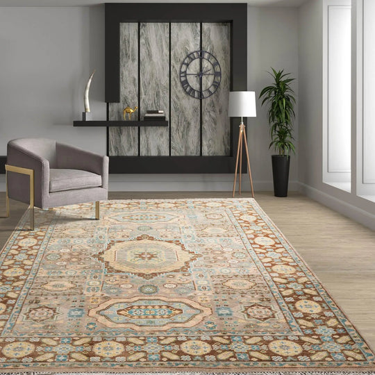 8'x10 Hand Knotted Muted Turkish Oushak 100% Wool Traditional Oriental Area Rug Taupe, Teal Color