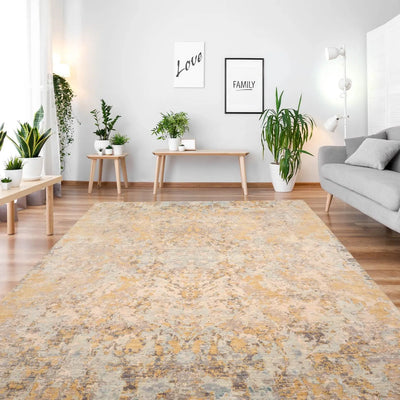 9x12 Hand Knotted Tibetan Wool and Silk Abstract Traditional Oriental Area Rug Gold, Beige Color - Oriental Rug Of Houston