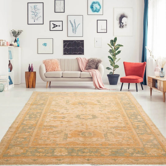 5' 9''x8' Hand Knotted Caucasian  100% Wool Traditional Oriental Area Rug Beige, Sage Color